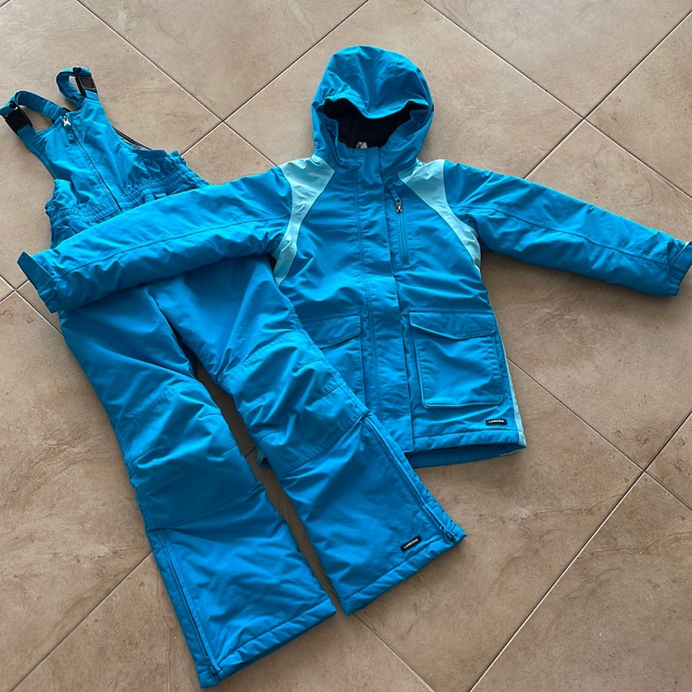 Lands End Squall Fleece Lined Waterproof Insulated Jacket + Iron Knee Snow Bib.